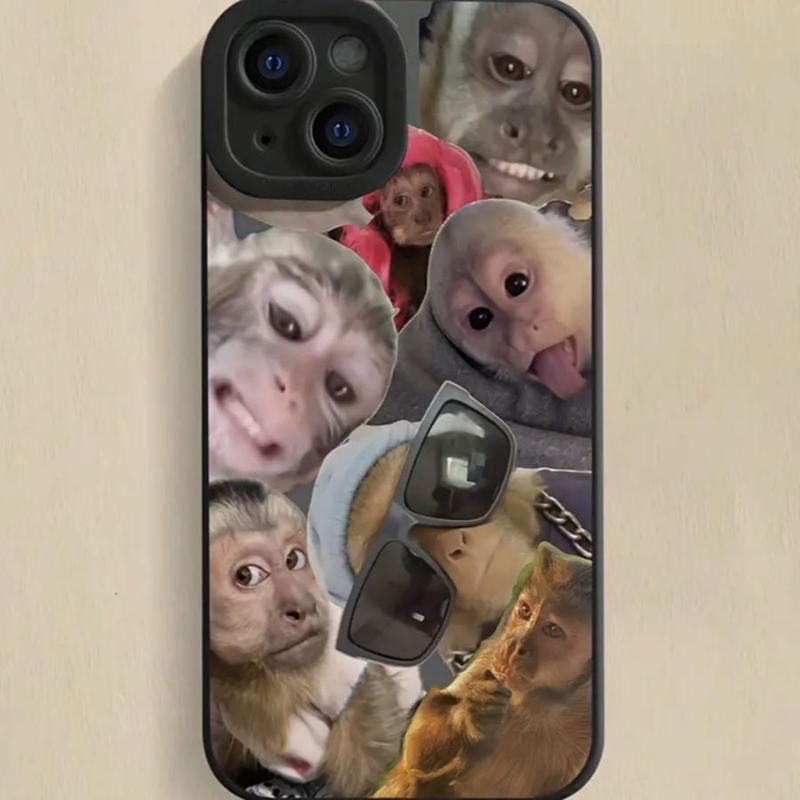 Creative Monkey Pattern Phone Case, Cute Phone Case, Decorative Phone Protector Cover, Phone Accessories for iPhone 17 11 12 13 14 15 16 Series Black Protection