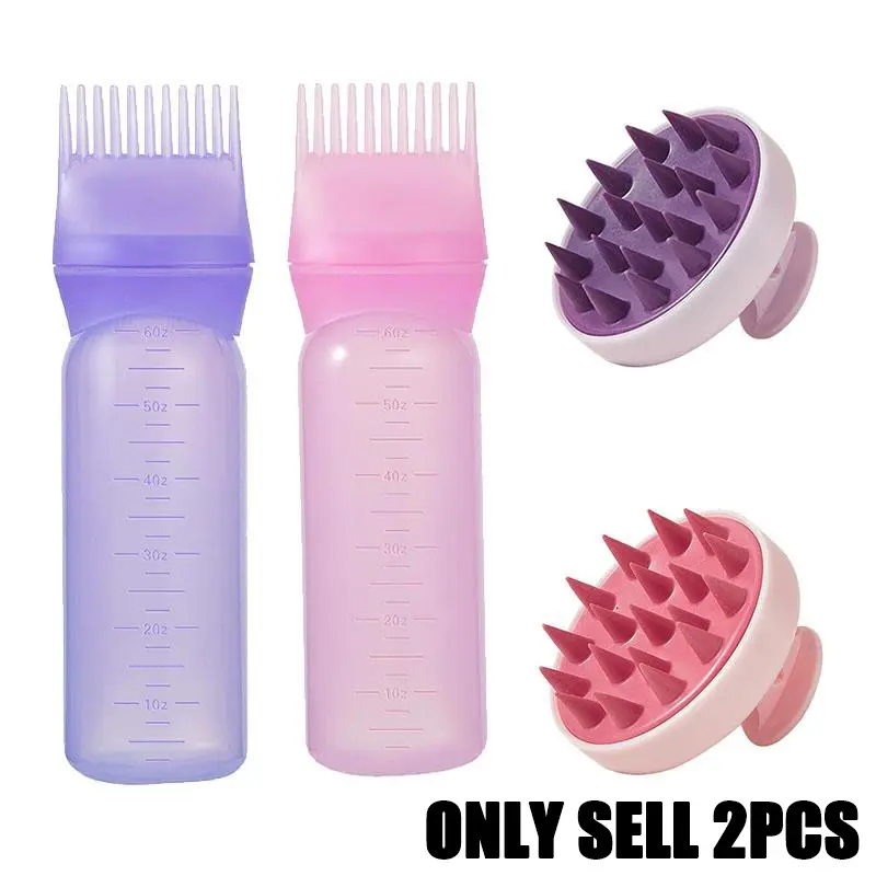 2Pcs Scalp Care Tool, Hair Coloring Application Bottle with Graded Hair Oil Hair Coloring Tool, Dye Comb, Round Scalp Massage Comb Hair Comb Shower Brush Cleaning Haircut Comb, Dandruff Remover Comb, Hairdressing Comb, Comb Type