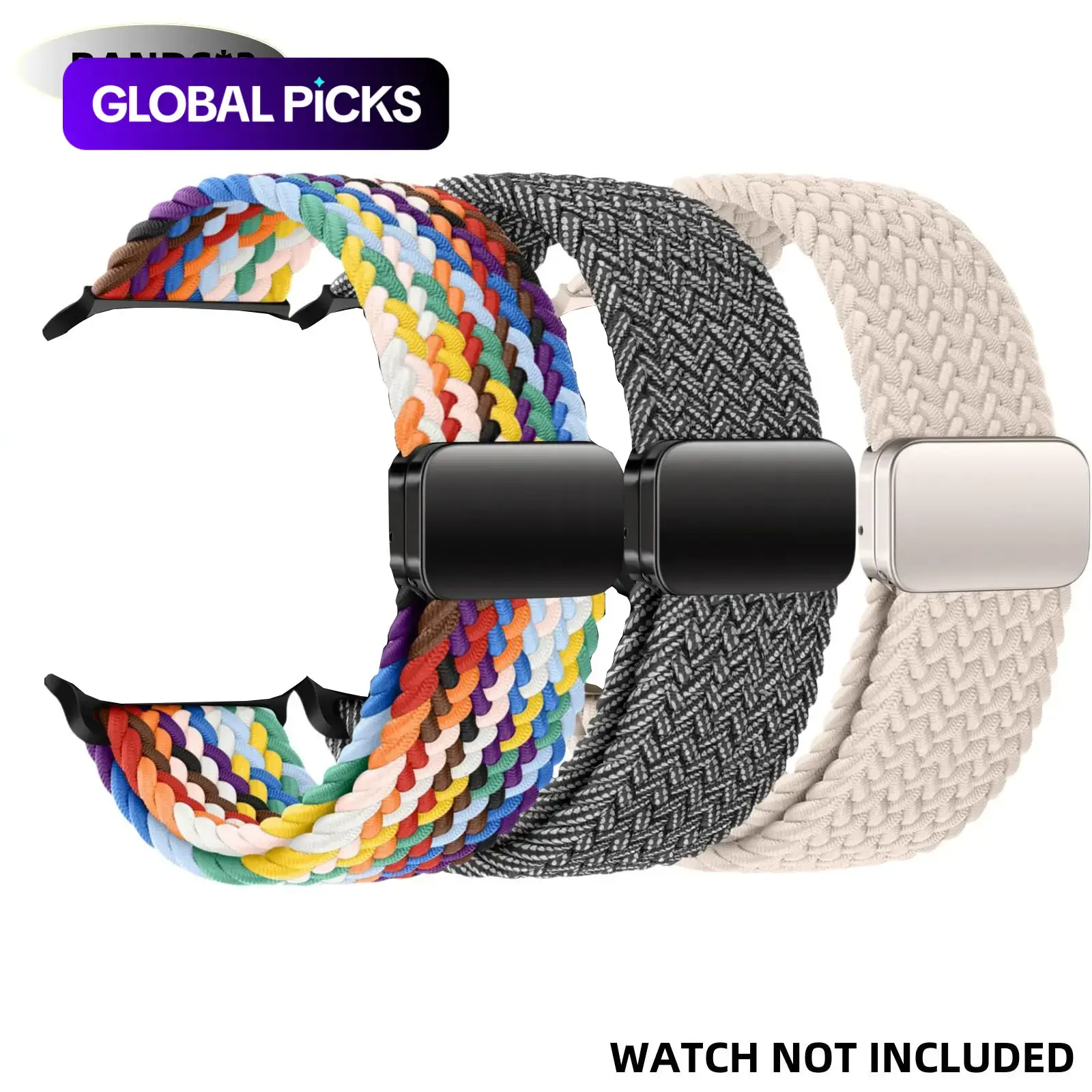Magnetic Braided Solo Loop Band, 3 Stretchy Nylon Elastic Sports Straps for Apple Watch SE/Ultra 1/2, Replacement Watch Bands for Apple Watch Series 10/9/8/7/6/5/4 (41/42/44/45/46/49 mm), Smartwatch & Wearable Tech Accessories #GLOBAL PICKS