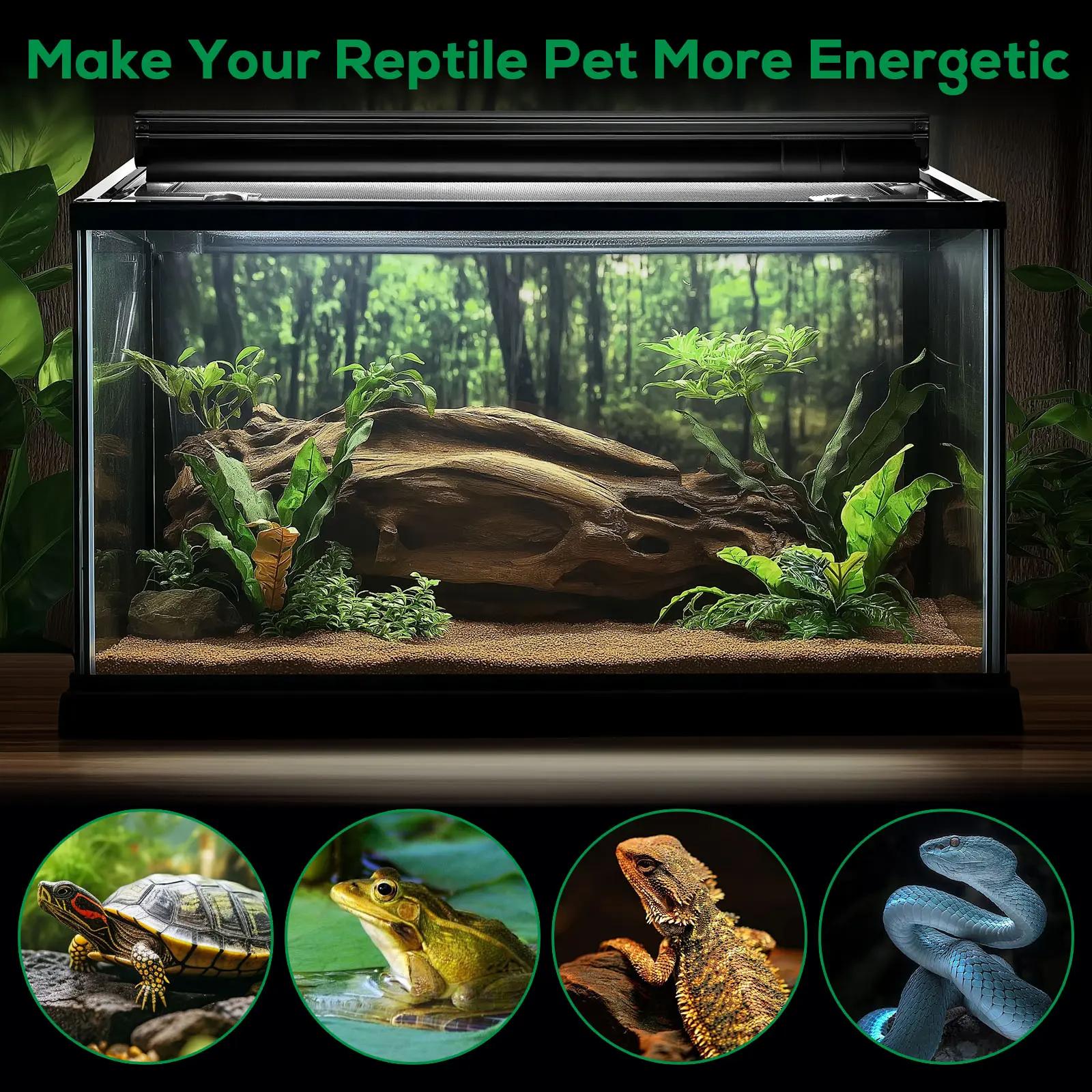 T5 Reptile Light Fixture Combo Kit 24W Light Fixture Reptile Terrarium Hood 10.0 UVB Light Bulb dimmable Fluorescent Tube Ideal for Tropical and Deserts Such as Bearded Dragon Lizards and Tortoises