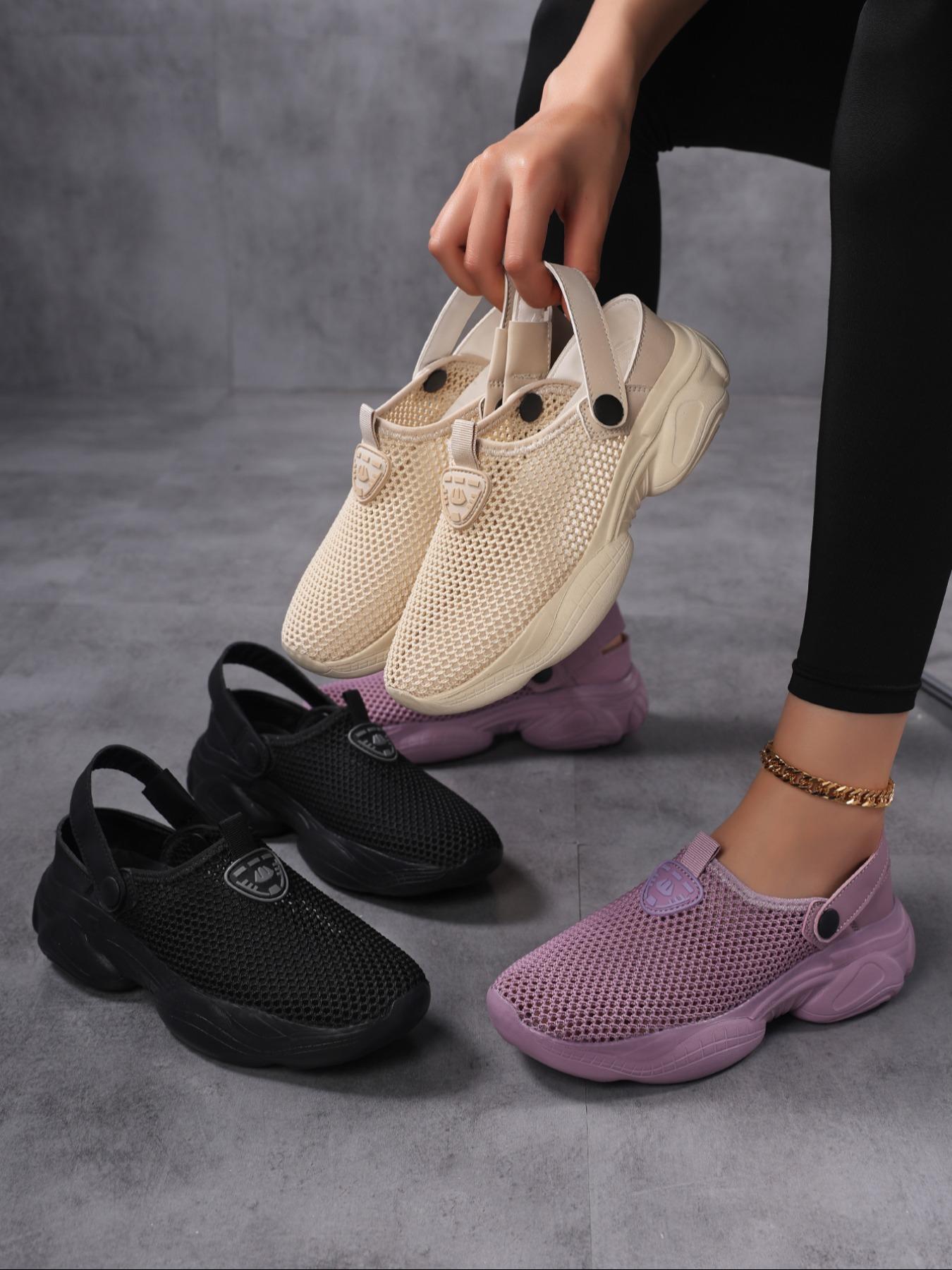 Women's Slip-On Walking Shoes, Breathable Hollow Out Design, Anti-Slip Outdoor Hiking Flats, Two-Way Wear, Versatile Walking Shoes, Comfortable Daily Wear, Outside Walking Shoes