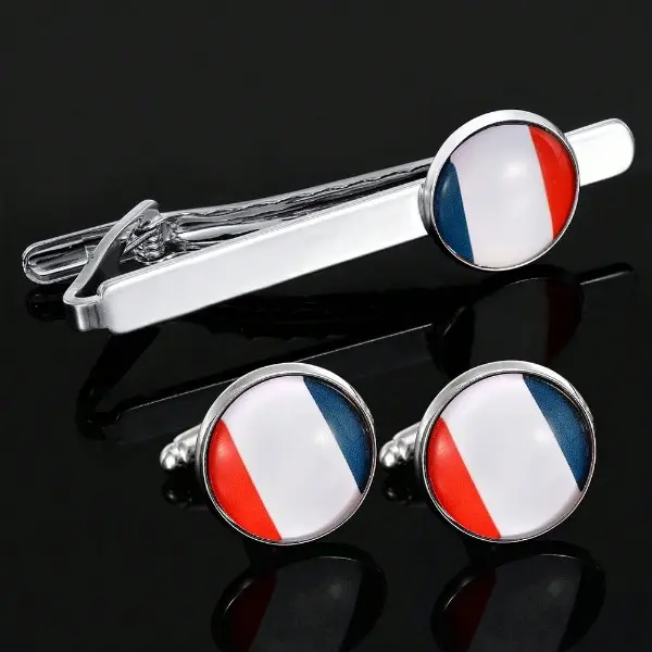 1-Piece French Flag Tie Clip & Cufflink Set, Fashion Creative Cross-Border Brooch Clip with Animal Motif, Versatile for Females' Suit Shirts, Party Wear Clothing