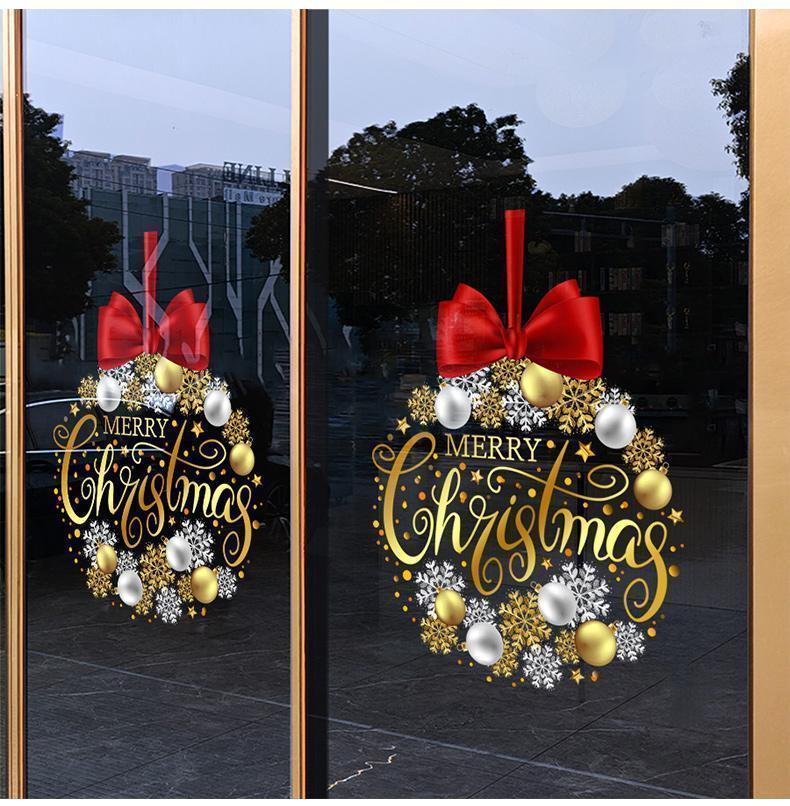 1 Piece of 45Cm*60Cm Christmas Decoration Sticker, Christmas Window Sticker, Containing Bow, Snowflake, and Merry Christmas Element Pattern, Suitable for Door Decoration of Homes, Schools, Restaurants, Coffee Shops, Etc