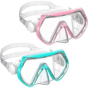 Youth Diving Mask for Kids Ages 6-14, Panoramic Tempered-Glass Lens with Nose Cover, Anti-Leak Silicone Skirt for Swimming & Snorkeling, Goggles