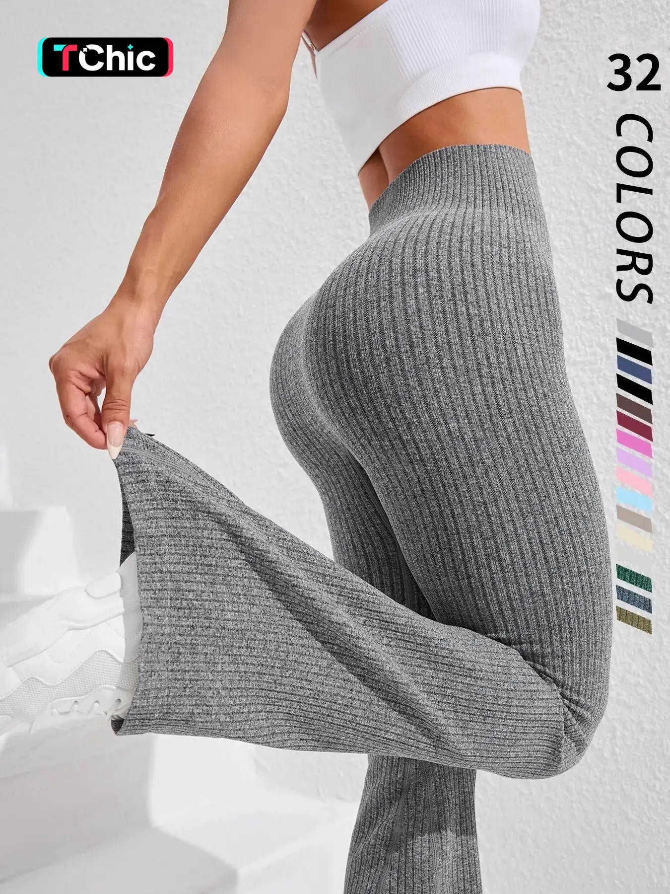 Women's High Waist Flared Pants, Seamless Knit Yoga Training Bottoms, Butt Lifting Abdominal Control, Sporty Style, All Seasons, Flared Workout Leggings #GLOBAL PICKS