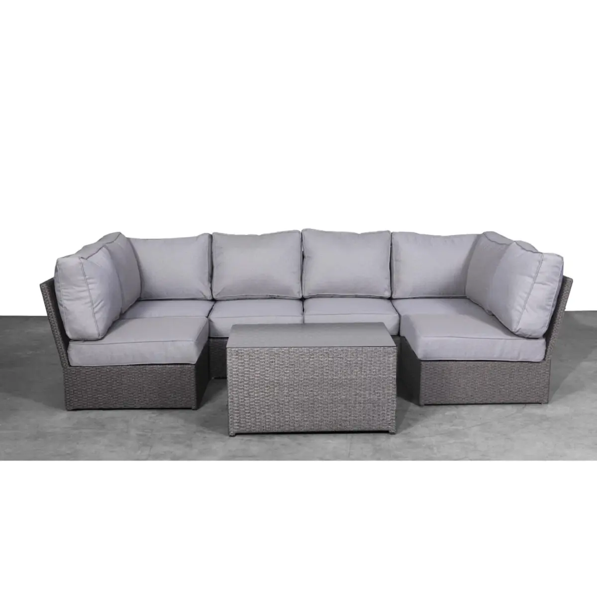Aobtkel Pre-Assembled 4-Person Outdoor HDPE Wicker Modular Sectional Set with Armless Pieces and Cushions