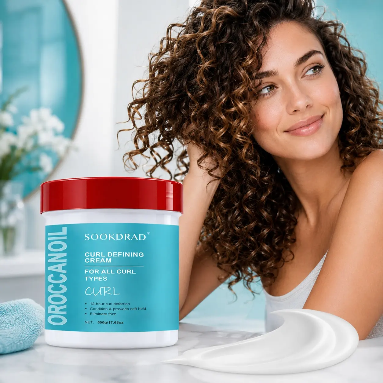 Curl Defining Cream, For All Curl Types, 12-hour Curl Definition, Condition & Soft Hold, Eliminate Frizz, Curly Hair Styling, 500g/17.65oz