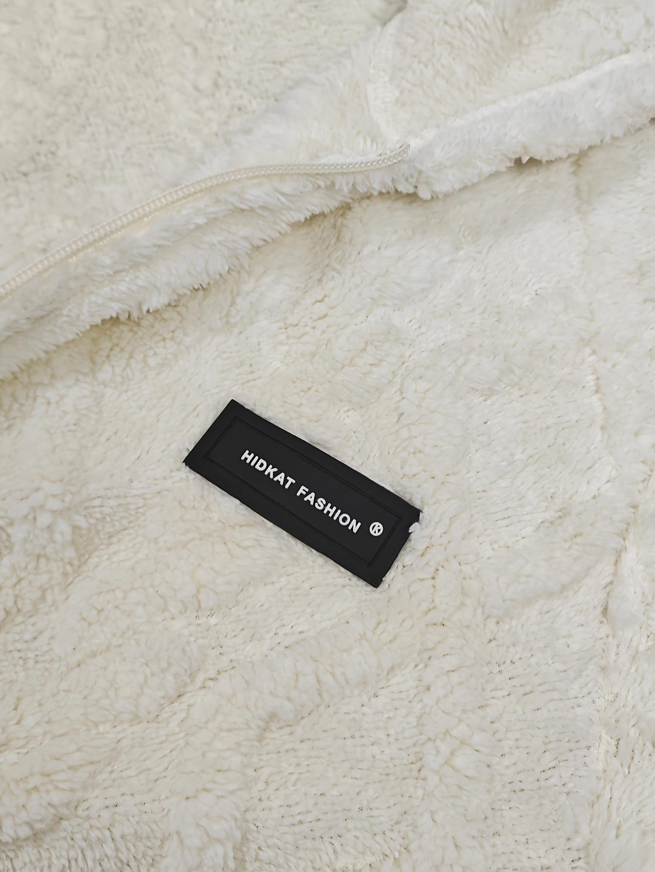 Men's hooded thick lambskin warm jacket Large loose casual fleece hooded cardigan American style trendy diamond grid embossed thick coral fleece jacket