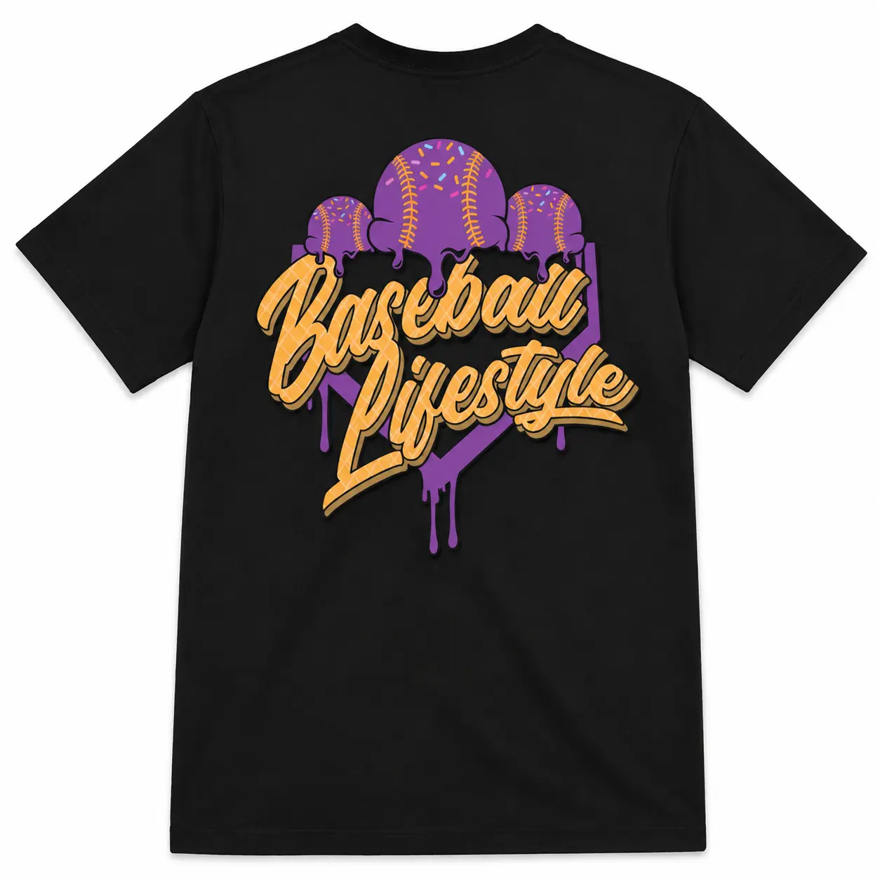 Trendy Baseball Lifestyle T-Shirt – Dripping Ice Cream Baseball Graphic Tee, Viral Streetwear Shirt for Sports Lovers, Unisex for Men and Women, Multiple Colors Available, Comfortable Fabric, Short-Sleeve, Perfect Gift for Him and Her