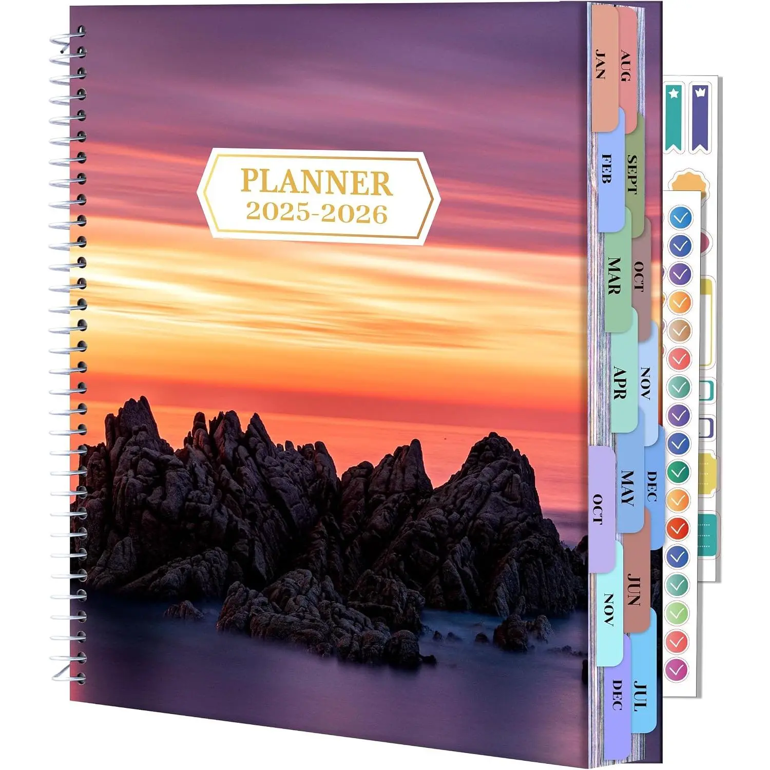 Hardcover Book 15-Month Planner 2025-2026 (Oct 2025-Dec 2026) with Monthly Tabs, Hourly Daily Weekly Organizer for Women, Stickers Included, 8.5x11 in