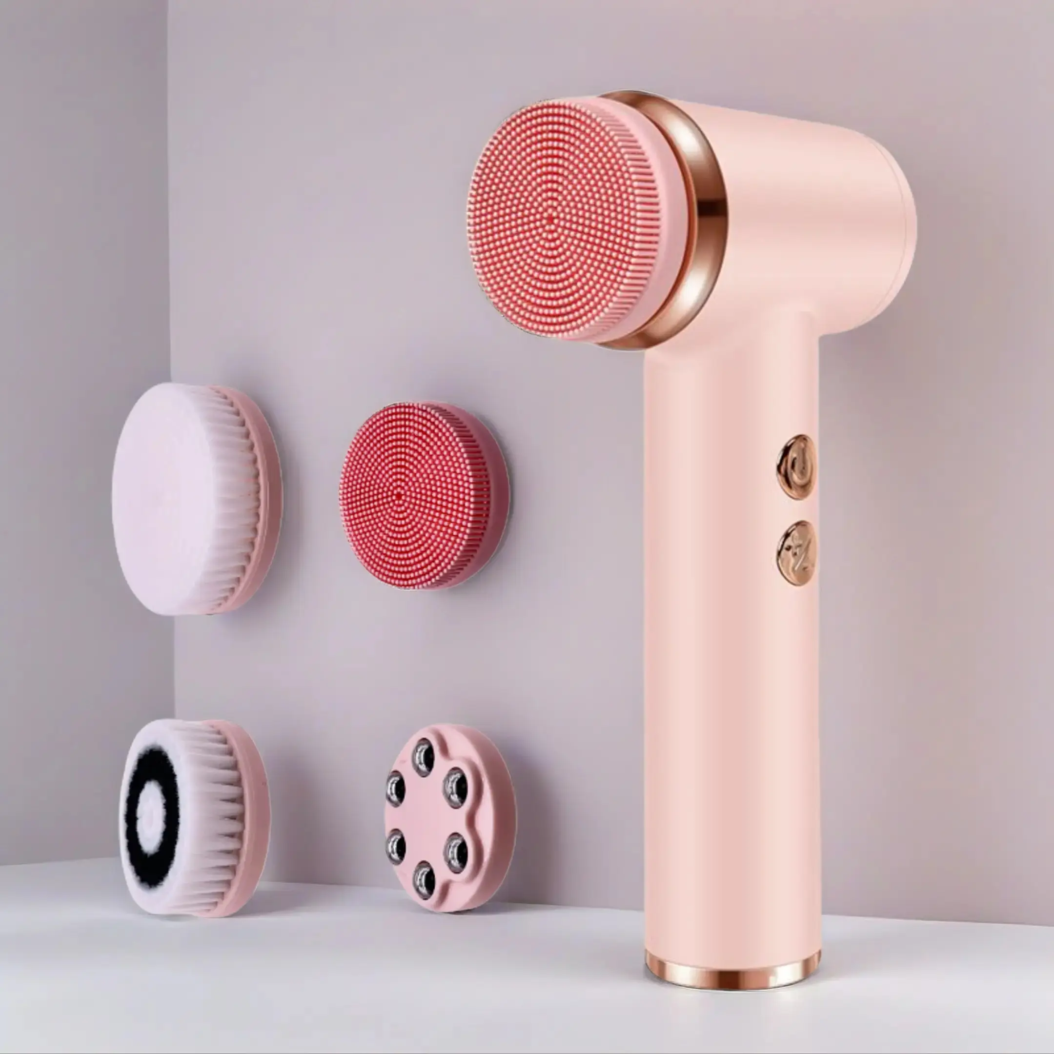Electric Facial Cleansing Brush Set, Facial Cleansing Equipment, Facial Cleaning, Multi-Functional with 4 Replaceable Heads, Deep Cleaning & Massaging, 5 Adjustable Strength Levels, Rotating Facial Cleanser, Facial Care Tools