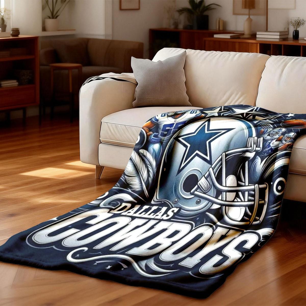 Dallas Cowboys American Football Flannel Blanket, Soft Lightweight Warm, Bedroom Holiday Decor, Bed Sofa Office Camping Travel Gift