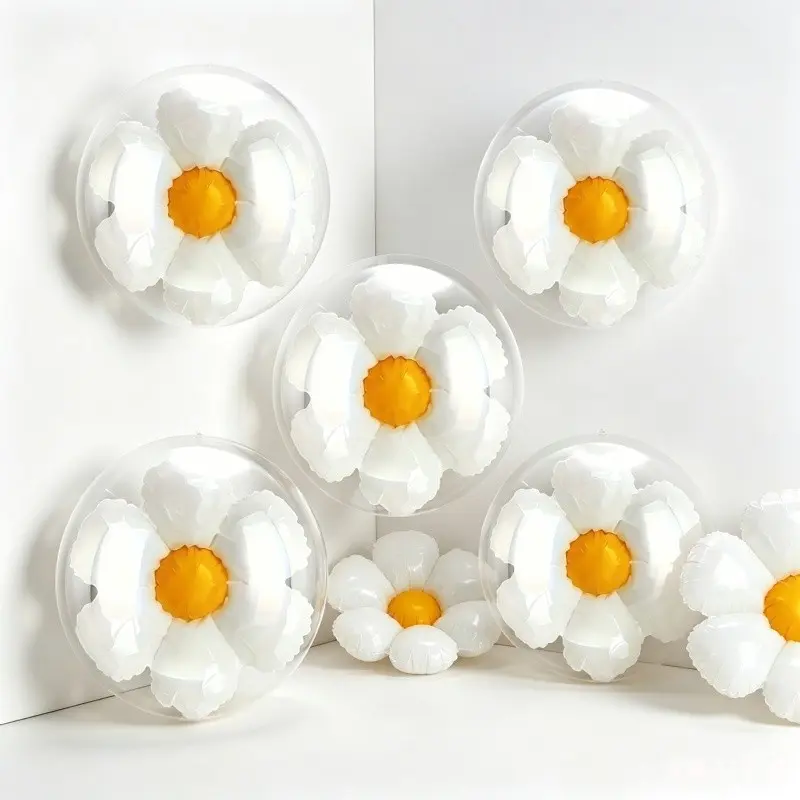 10pcs Daisy Transparent Balloons, Clear Round Balloons with Petals Core, Spring Birthday Party Decor, Wedding Welcome, Outdoor Photoshoot