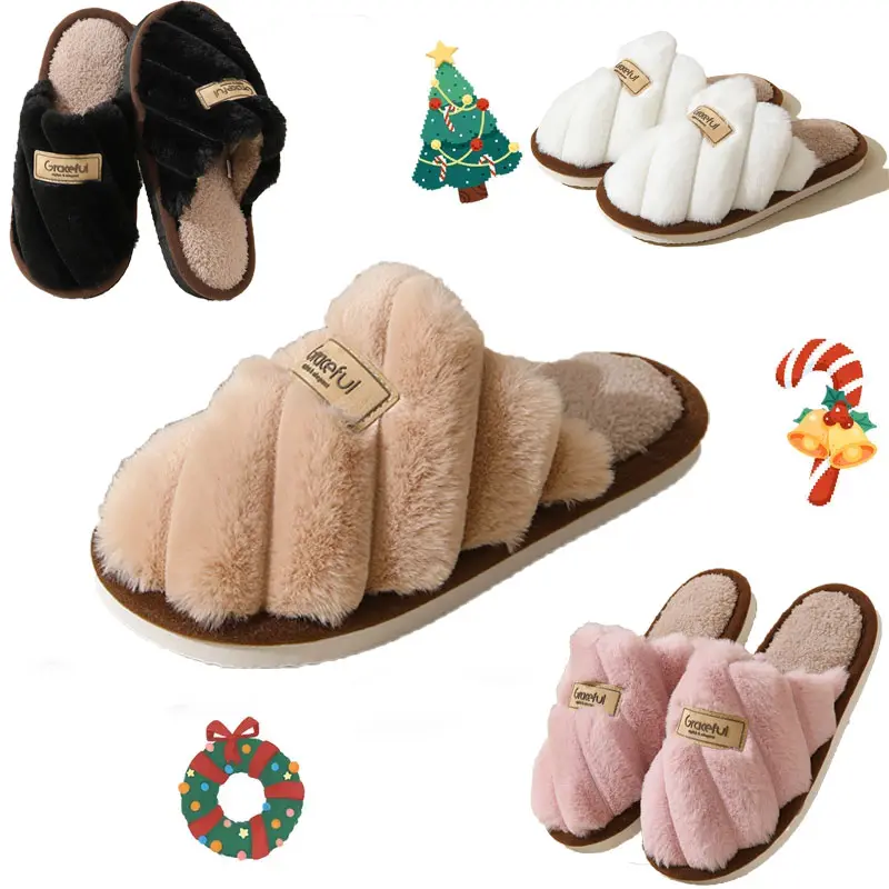 Women’s Fuzzy Plush Open-Toe Sports Slides, Cozy Slip-On Indoor Bedroom Footwear for Sports & Outdoor Use