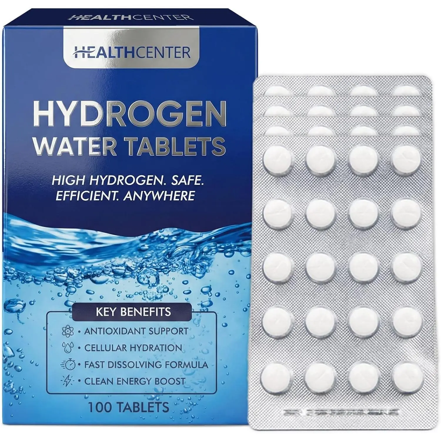 Edible Sugar-Free Non-Toxic US Healthcare High H2 Hydrogen Water Effervescent Tablets, 100 Count - Dietary Magnesium Electrolyte Drink Mix for Athletic Recovery, Body Health Support