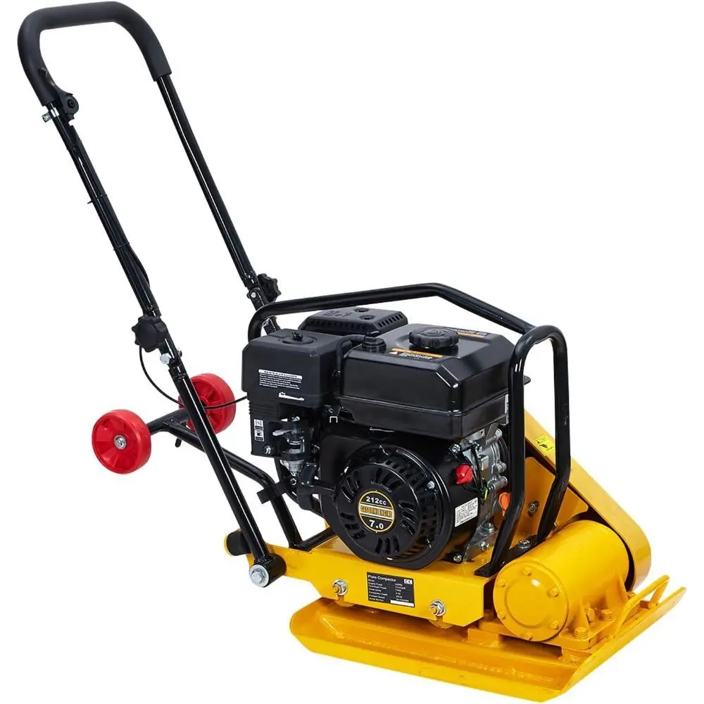 212cc/7HP Gas Engine Plate Compactor Rammer, 129 lb Jumping Jack Tamper with 4200 lbs Compaction Force, 22.1x15.9 in Plate, 5600 VPM Pavement Tool for Highway, Municipal Walkways, Paver Landscaping