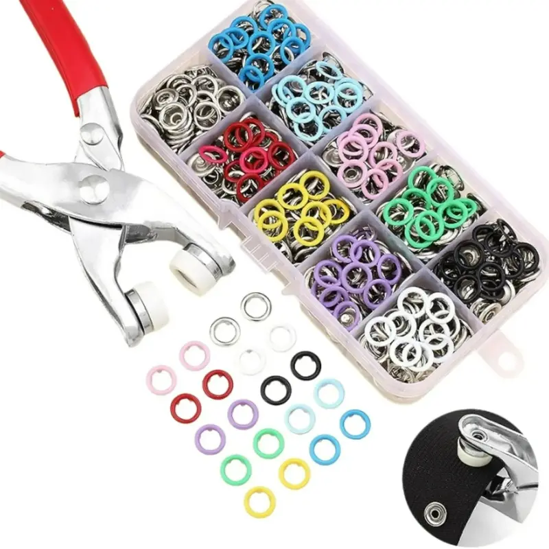 Including 100pcs Invisible Colored Metal Buckle & 1 Count Manual Pressure Pliers,Household Sewing Accessories for DIY Handicraft Clothing & Hat,Buttons & Pliers Tool Kit,Seamless Stitching Sewing Kit Tools,Sewing Supplies Crafts,Crafting Sewing Tools.