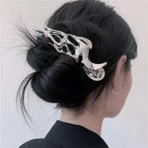 Liquid Flame Large Size Grab Clip Disc Multiple Volume Hair Metal Design Sense Trendy Irregular Hollow Women's Hair Accessories