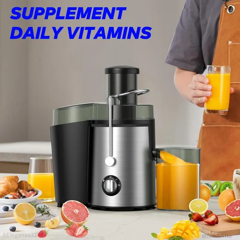 Qcen Beast Electric Cold Pressed Juicer Machine - 800W, 3 Speeds, 3-in Feed Ports, BPA-Free, Silver, Metal Body, Whole Fruits & Vegetables, Easy to Clean, International Warranty, Titanium Build, HomeVibe AEleganza22AB18 (Home Supplies)