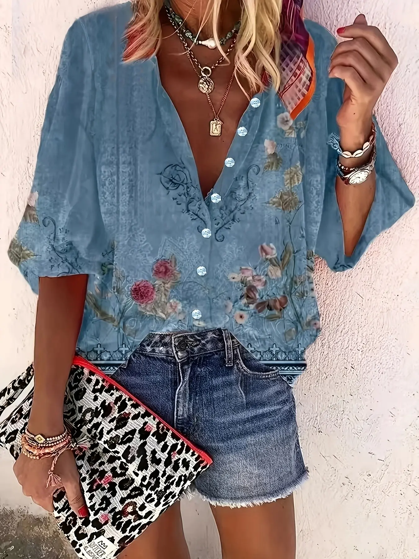 Women's Vintage Ethnic Floral Print Long Sleeve Shirt Blouse, Stylish Retro Design, Perfect for Casual Wear, Unique Fashion Statement