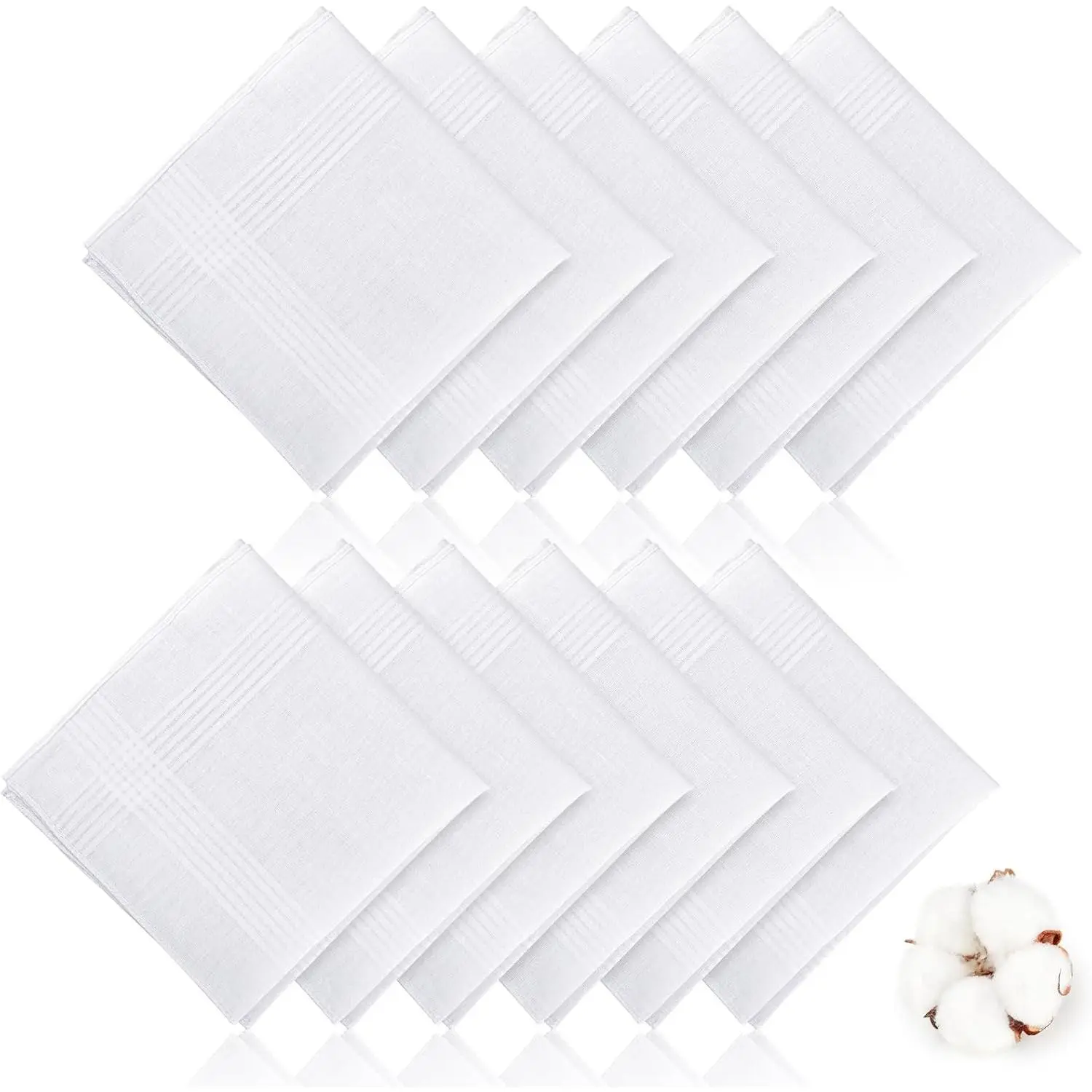 Men's 100% Soft Cotton Handkerchiefs, 15x15 in Classic Pocket Hankies, Square Shape Simple Everyday Use Reusable Cloth Handkerchiefs, Simple Hankie