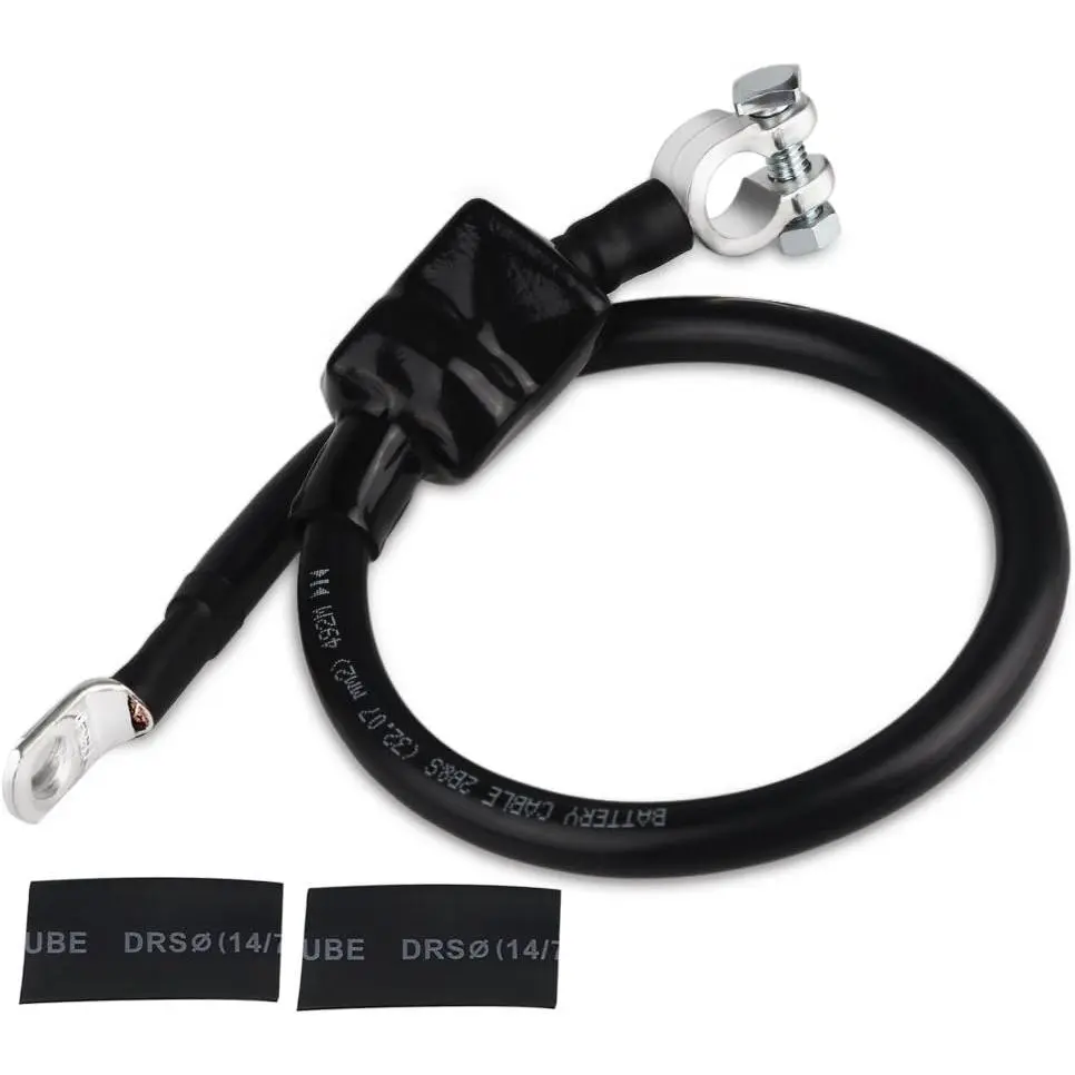 Negative Battery Cable Wire 2 AWG 2-Gauge 20 Inches with 2 hot melt adhesives Pure Copper Perfect Connection for Ship Boat Small Yacht RV Camper Truck Car Vehicle