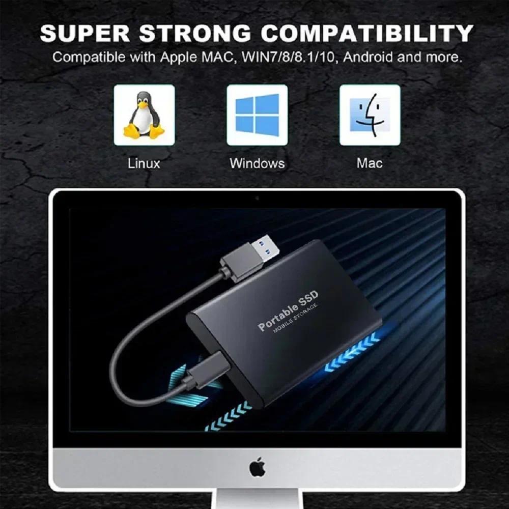 4TB Large Capacity External Hard Drive Quiet Operation Mobile Storage SSD USB3.2 Type-C High Speed Solid Stae Disk For PC MAC
