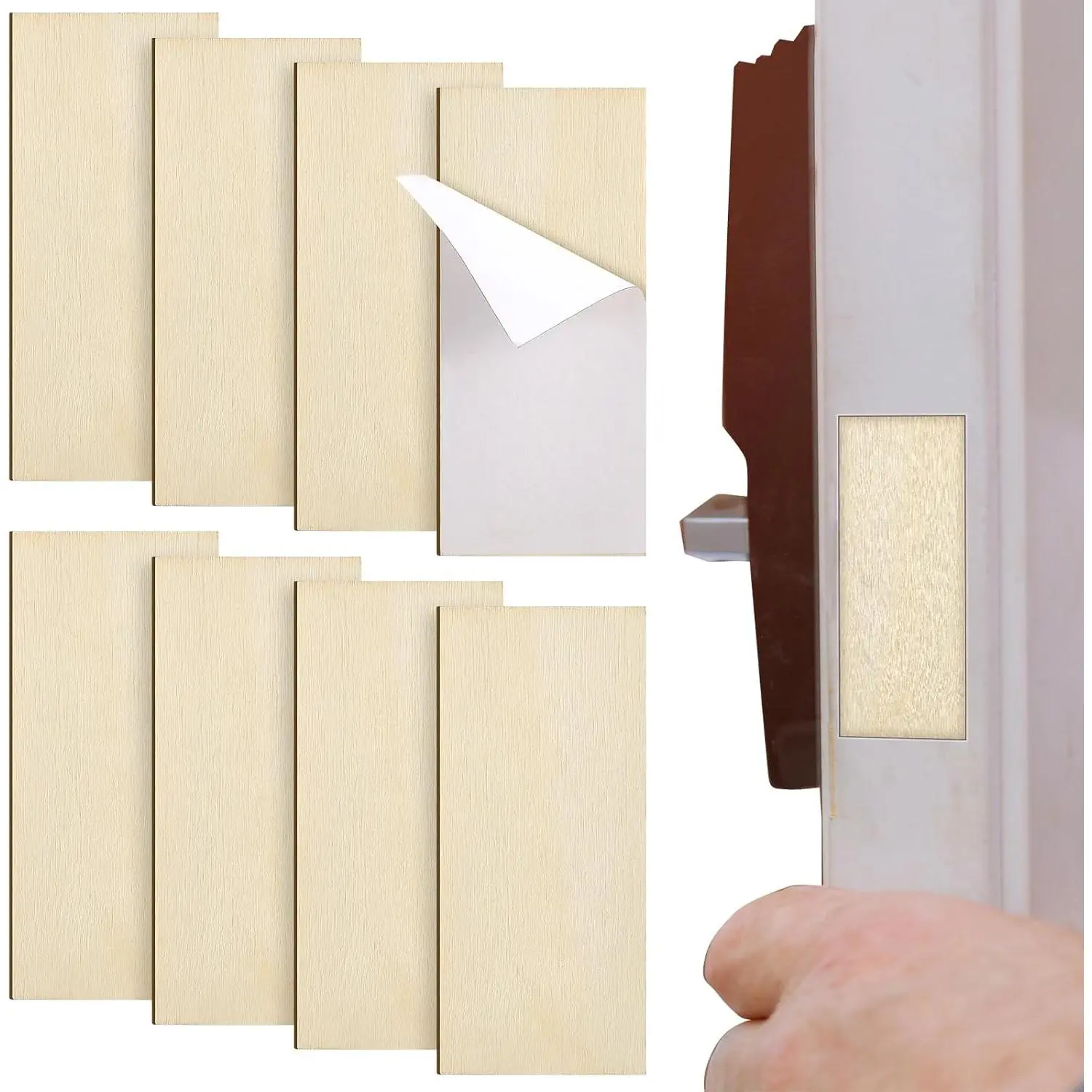 8 count 1" x 2-1/4" Door  Hole Filler Plates with Double Sided Tapes, Deadbolt Cover Blank Strike Plates for Exterior Doors Lock
