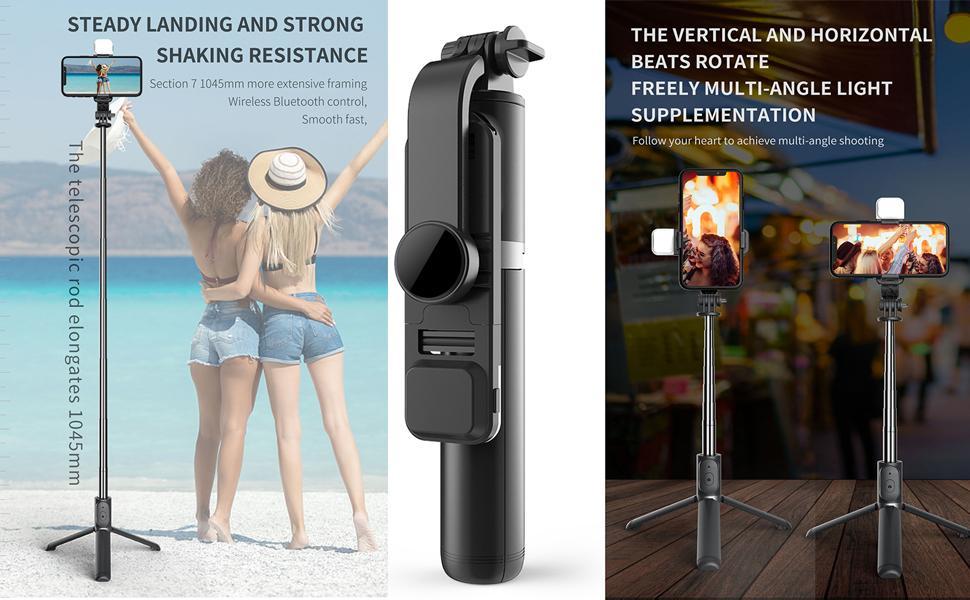 41" Selfie Stick Tripod with Rechargeable Fill Light, Portable Extendable Tripod with Bluetooth Remote, 3 Light Modes, 9 Brightness Levels, Phone Holder for Vlog, Live Streaming 41" Selfie Stick Tripod with Rechargeable Fill Light, Portable Extendable Tripod with Bluetooth Remote, 3 Light Modes, 9 Brightness Levels, Phone Holder for Vlog, Live Streaming