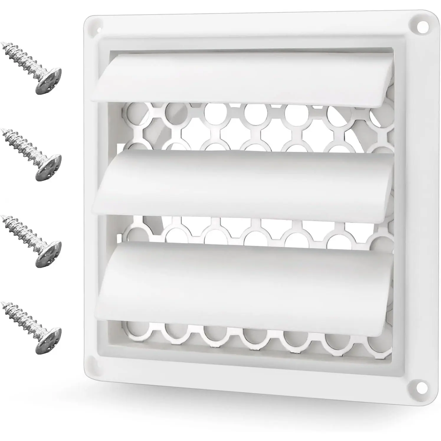 4" Louvered Dryer Vent Cover by  - Outdoor White Exhaust Cap with  -in Pest Guard Screen & Screws for 4 Inch Opening  Duct