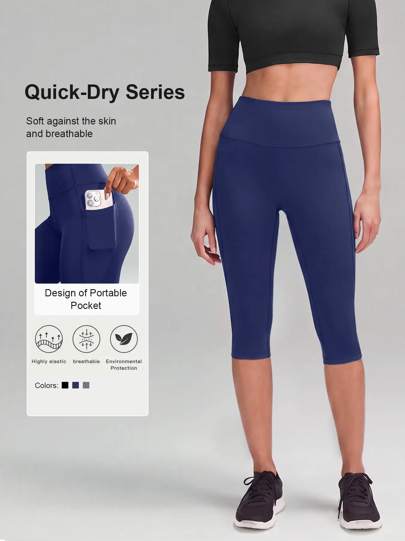 Women’s Front Seam Yoga Capri 21" High-Waisted Tummy Control Workout Leggings with Hidden Pocket Petite Length, travel essentials, camping essentials, Stretchy Soft Leggings