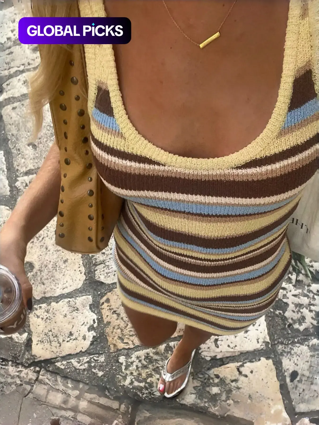 Summer Women's Slimming Sexy Colorblock Striped Knit Dress, Casual Fashion Long Sleeve Round Neck Design, Perfect for Daily Wear, Womenswear, Bodycon Fit Striped Dress
