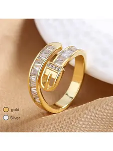 Cool Creative Belt Buckle Open Ring, Minimalist Luxury Stackable Knuckle Rings, Trendy Unique Finger Band for Men Women