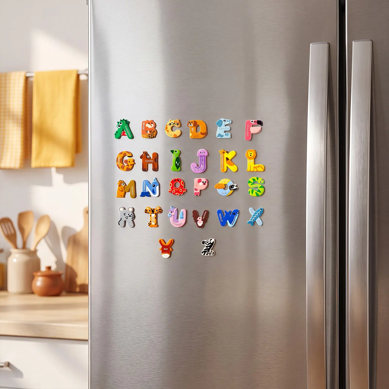 Cute Animal Letter Refrigerator Magnets Set, Magnetic Item, 26 Large Capital Abc Letters with Animal Patterns, Full Set for Kids' Room Decor, Alphabet Fridge Magnets Decoration, Refrigerator Decorating Magnet