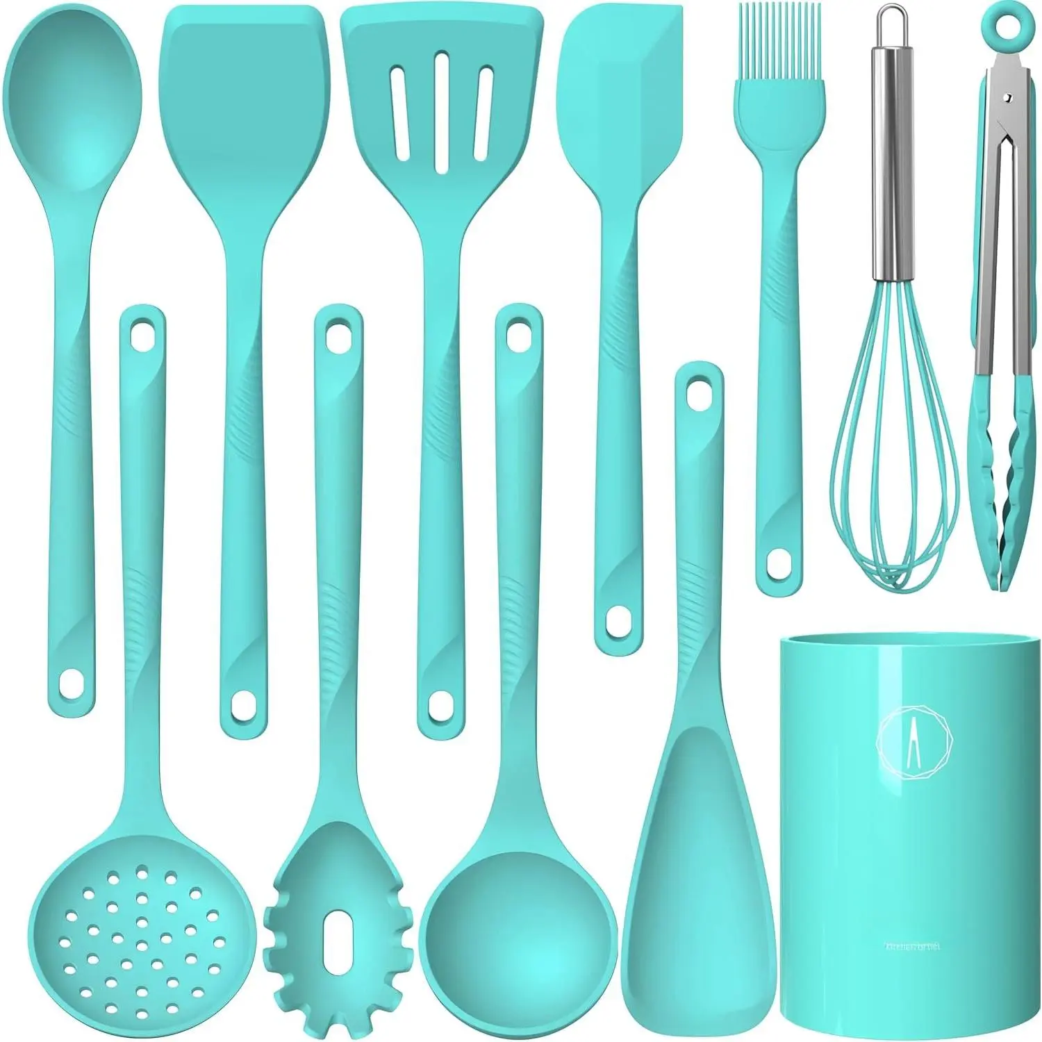 Cooking Utensils Set - 600°F Heat Resistant, Nonstick Kitchen Utensil Set with Spatulas, Spoons, Whisk, Tongs, , Dishwasher Safe (Teal)