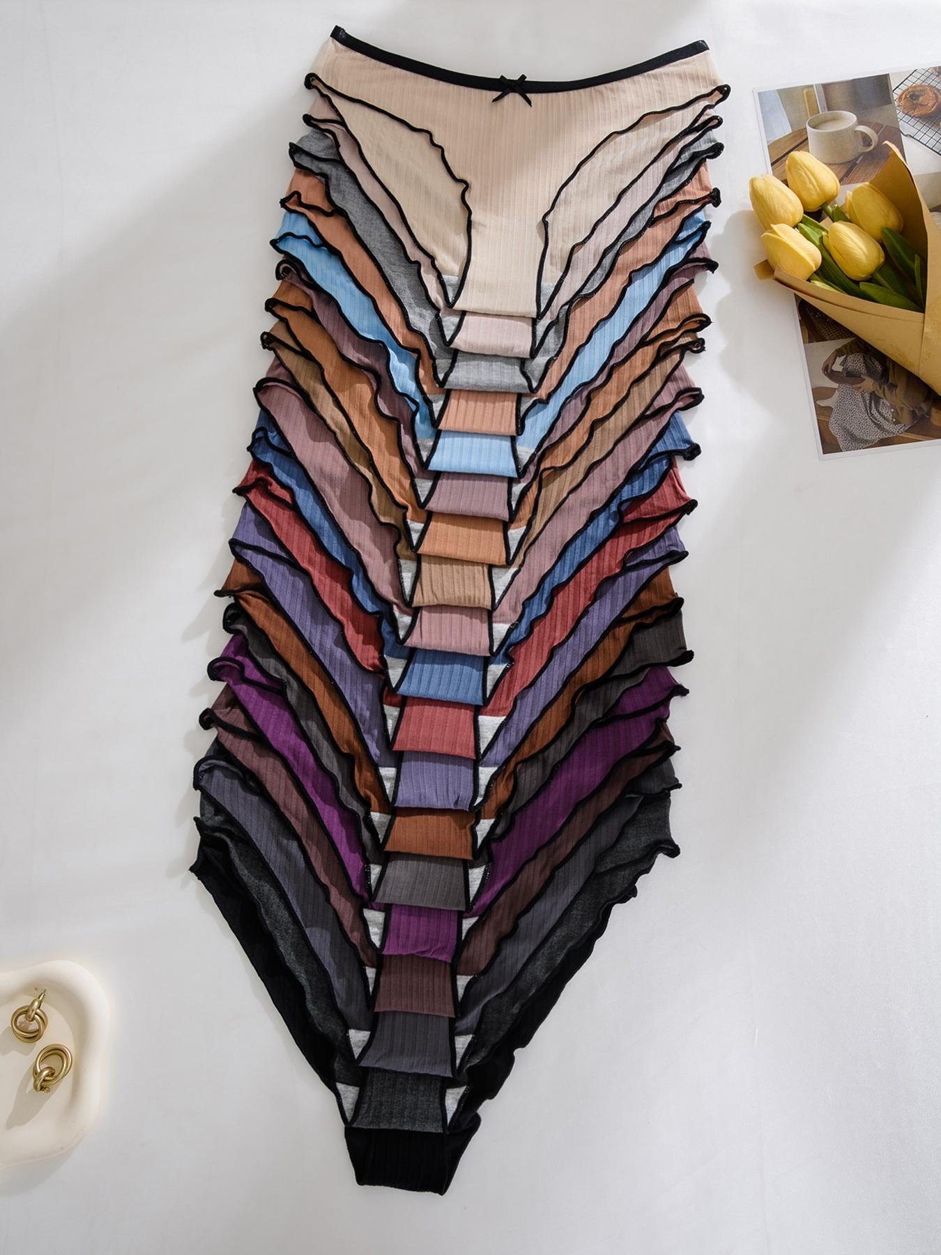 Women's Contrast Binding Bow Decor Panty, Soft Comfy Breathable Knicker for Daily Wear, Underwear for All Seasons, Fashion Comfy Underwear