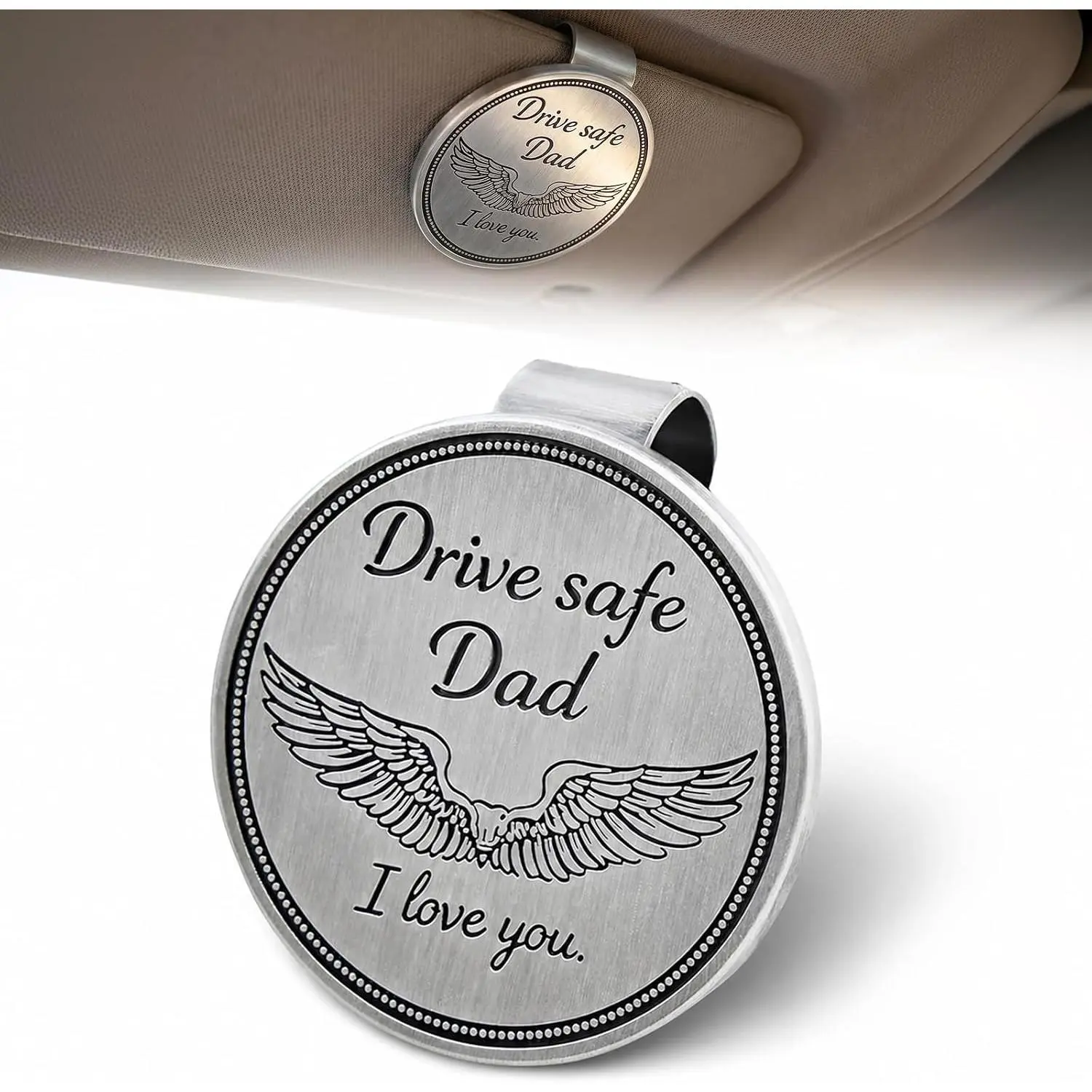 Drive Safe Dad  Sun Visor Clip, Metal  Visor   from Daughter or Son, Birthday or Father’s Day  Accessory for Dad