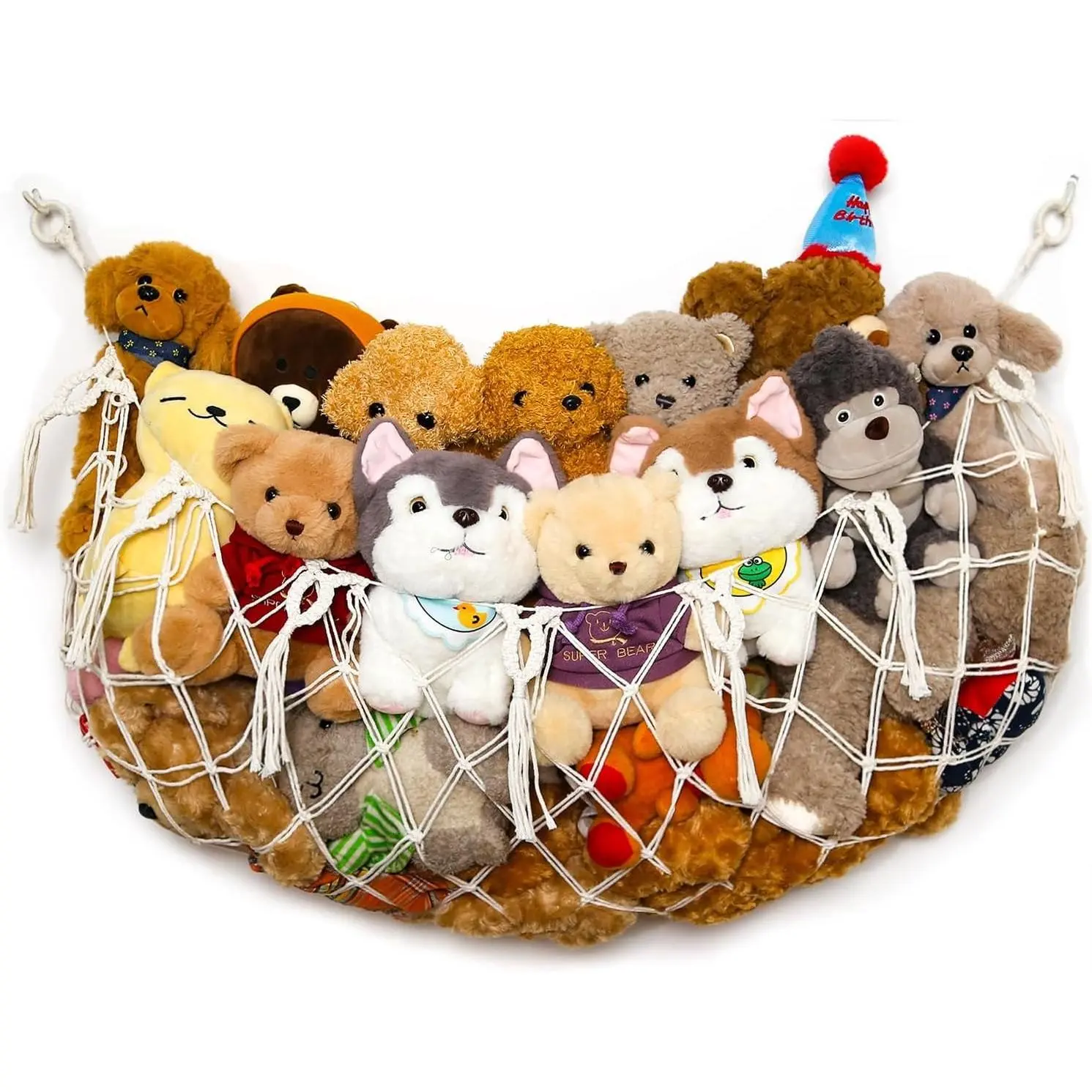 Stuffy Animal Net for Stuffed Animals Storage Hammock Macrame Stuffed Animal Toy Display Plush Toy Holder Wall Hanging Net for Stuffed Animal Display (Cream,49" W)