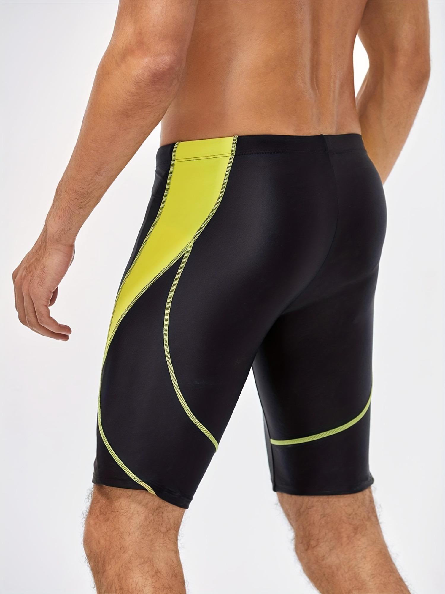 NewBdhjydb Men'S High-Elasticity Swim Trunks - Athletic Swimming Shorts with Contrast Color Accents, Black & Yellow, Quick-Dry Fabric for Beach, Pool, and Sports Activities, Swim Trunks, Poolside Apparel, Sleek Swimwear, Durable Swimwear