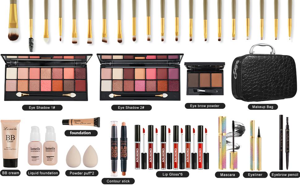 All in One Makeup Kit for Women Full Kit,Makeup Set for Women, Includes Eyeshadow Palette/Foundation/lip gloss/Eyeliner/Mascara/makeup Brush,Makeup Gift Set for Christmas & Birthday&Holiday&Everyday.
