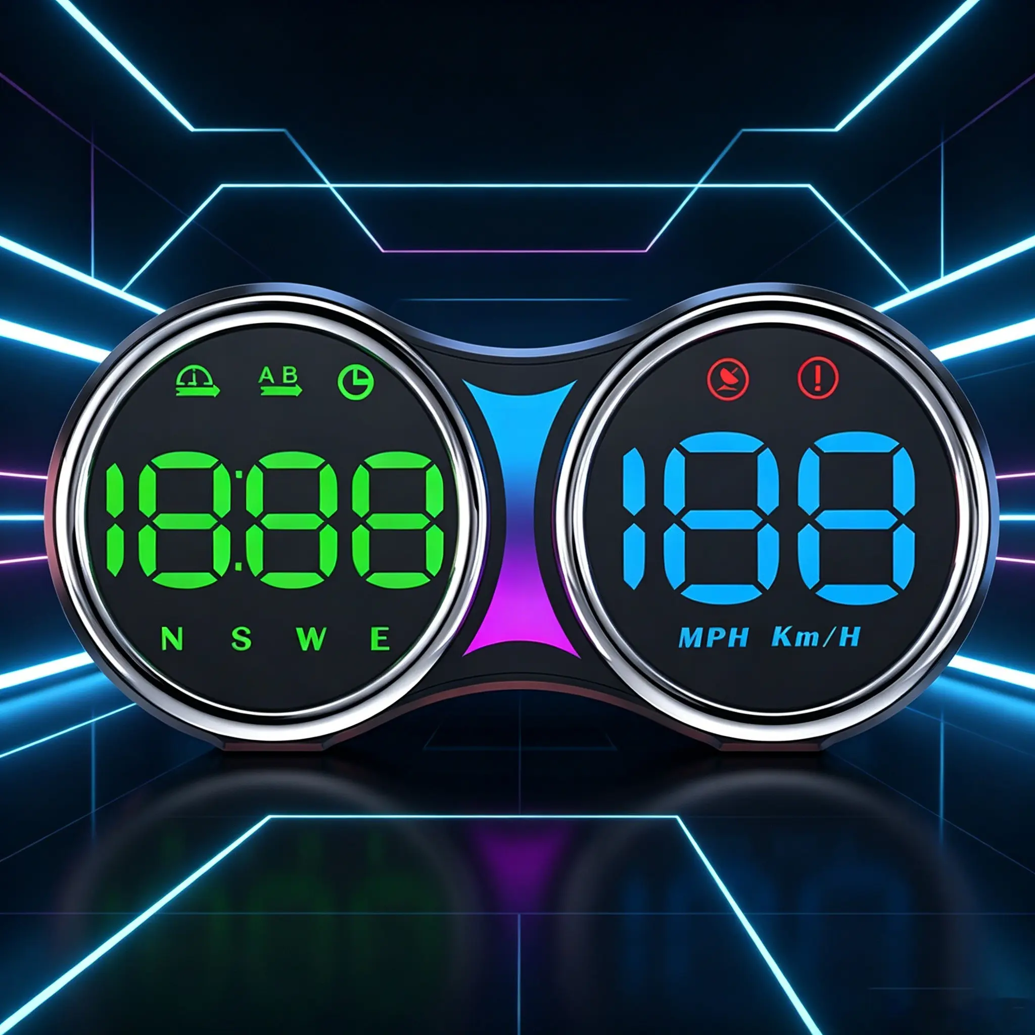 Universal Car HUD Display, Tracks Driving Time, Travel Distance, Time and Compass, Comes with Overspeed Alarm and Color Switchable Ambient Light