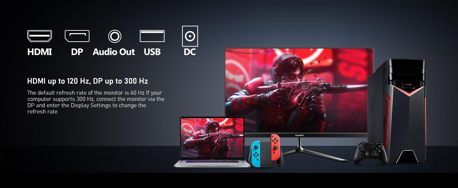 Black 24.5 Inch FHD 1080p Gaming Monitor - 300/200Hz Refresh Rate Flat Panel, 1ms Response Time, Bezel-Less, 98% sRGB, 178° Viewing Angle, Adaptive Sync, HDMI, DisplayPort, 75x75mm Wall-Mount Compatible, 300Hz Refresh Rate Computer Monitors