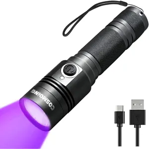 395nm UV Rechargeable Black Light LED Flashlight, IP65 Water-Resistant Pet Urine Detector for Dog Cat Stains, Scorpion, Bed Bug, Household