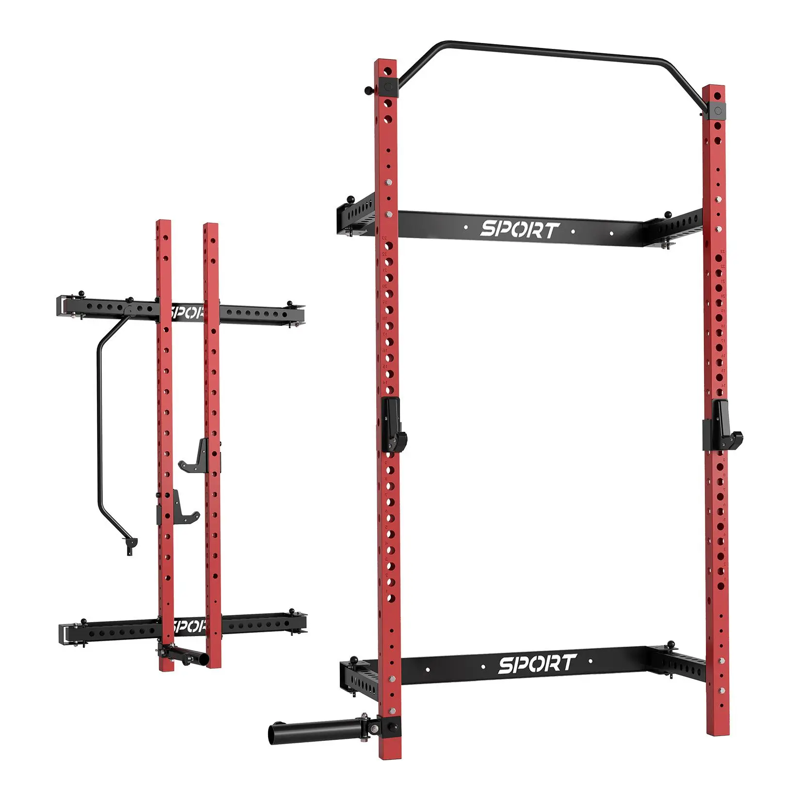 1000lbs Heavy Duty Folding Squat Rack - Wall Mounted Home Gym Equipment with 2.36x2.36in Steel Frame, 360° Landmine, Pull Up Bar, Collapsible Space-Saving Design for Training, Weight Lifting Station (Gym Accessories Included)