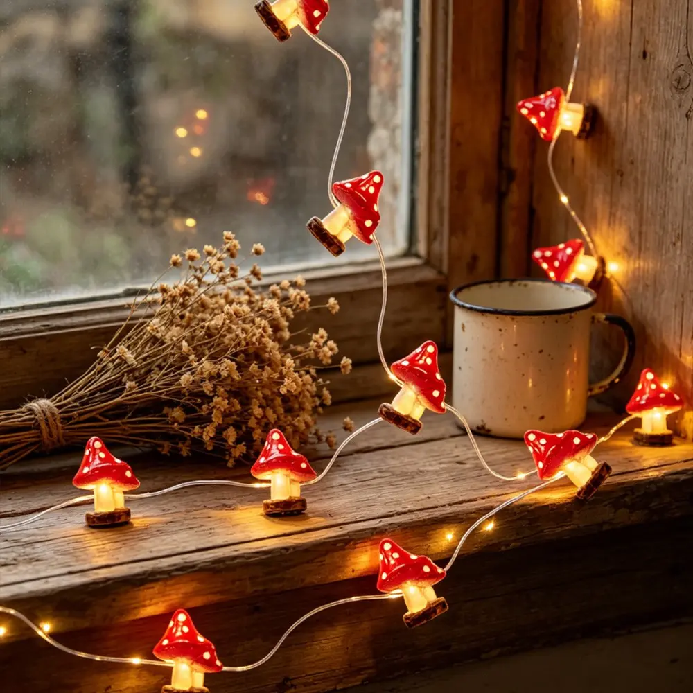 Mushroom Fairy String Lights, 10 ft 30 LED Battery Operated Decorative Lights for Bedroom Room Decor, Wedding Party Decor, Wall Decor, Home Decor, Mushroom LED Lights, Indoor Spring Summer Decor