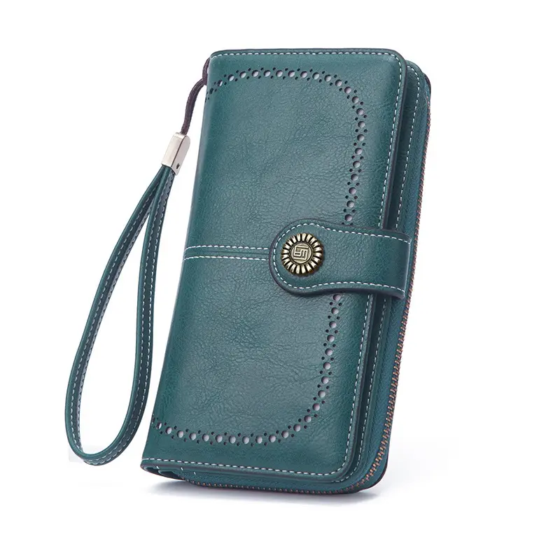 Women's Vintage PU Leather Long Wallet with Wristband, Multi-card Slot Long Clutch Purse with Flower Buckle, RFID Blocking Long Wallet for Daily Use, Rfid Blocking Wallets, Christmas Gift