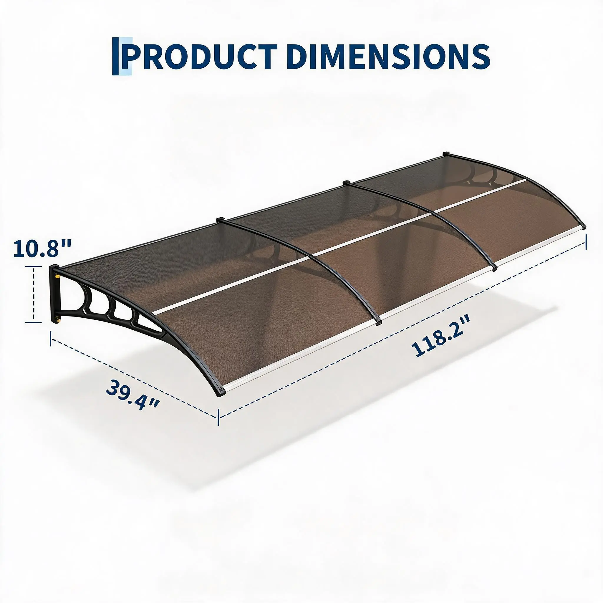 40" x 120" Door Window Awning Canopy – Polycarbonate Exterior Awning with Plastic Steel Bracket, UV Rain Snow Sun Protection, Weatherproof Awning for Door Entrance & Window