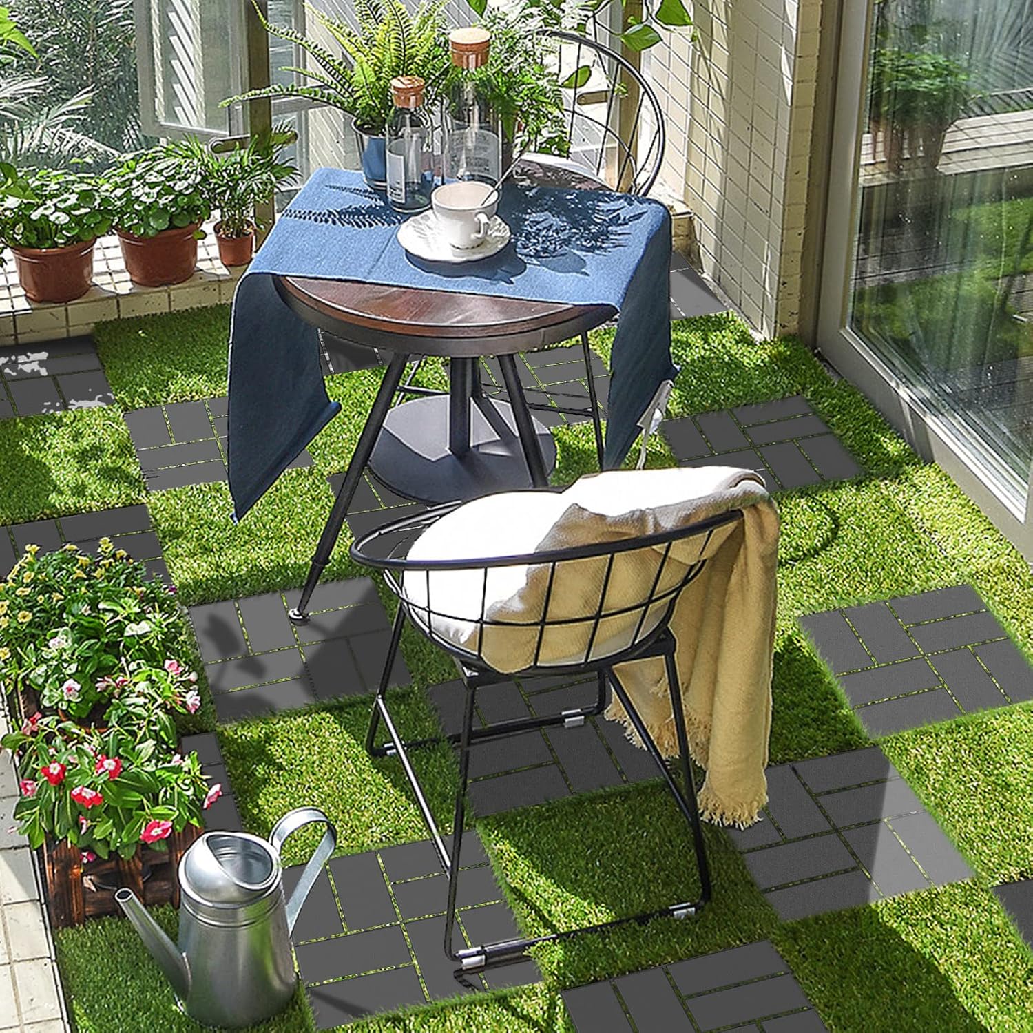 Plastic Interlocking Deck Tiles, 9 Pack Outdoor Patio Flooring, 12"x12" Interlocking Decking Tile Outdoor  Weather Use,  Patio Pavers for Pool Balcony Backyard Porch, Dark Grey