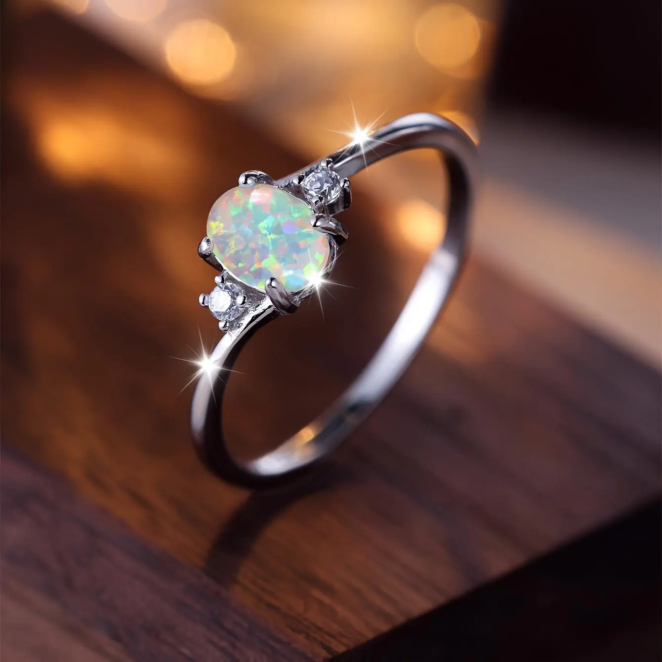 Women's 925 Sterling Silver Oval White Opal Ring - 1.7G, Casual Wear, Cute Design, Ideal for Engagement, Wedding Gift