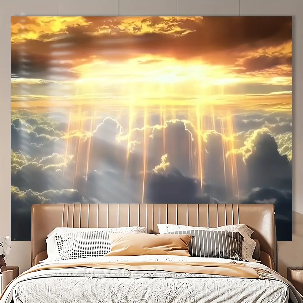 Sky and White Clouds Tapestry,100% Polyester, for Office Decoration and Party Backdrop, Perfect Room Decoration